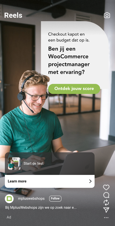 Campagnevisual voor de vacature Freelance WooCommerce Projectmanager bij Mplus Webshops